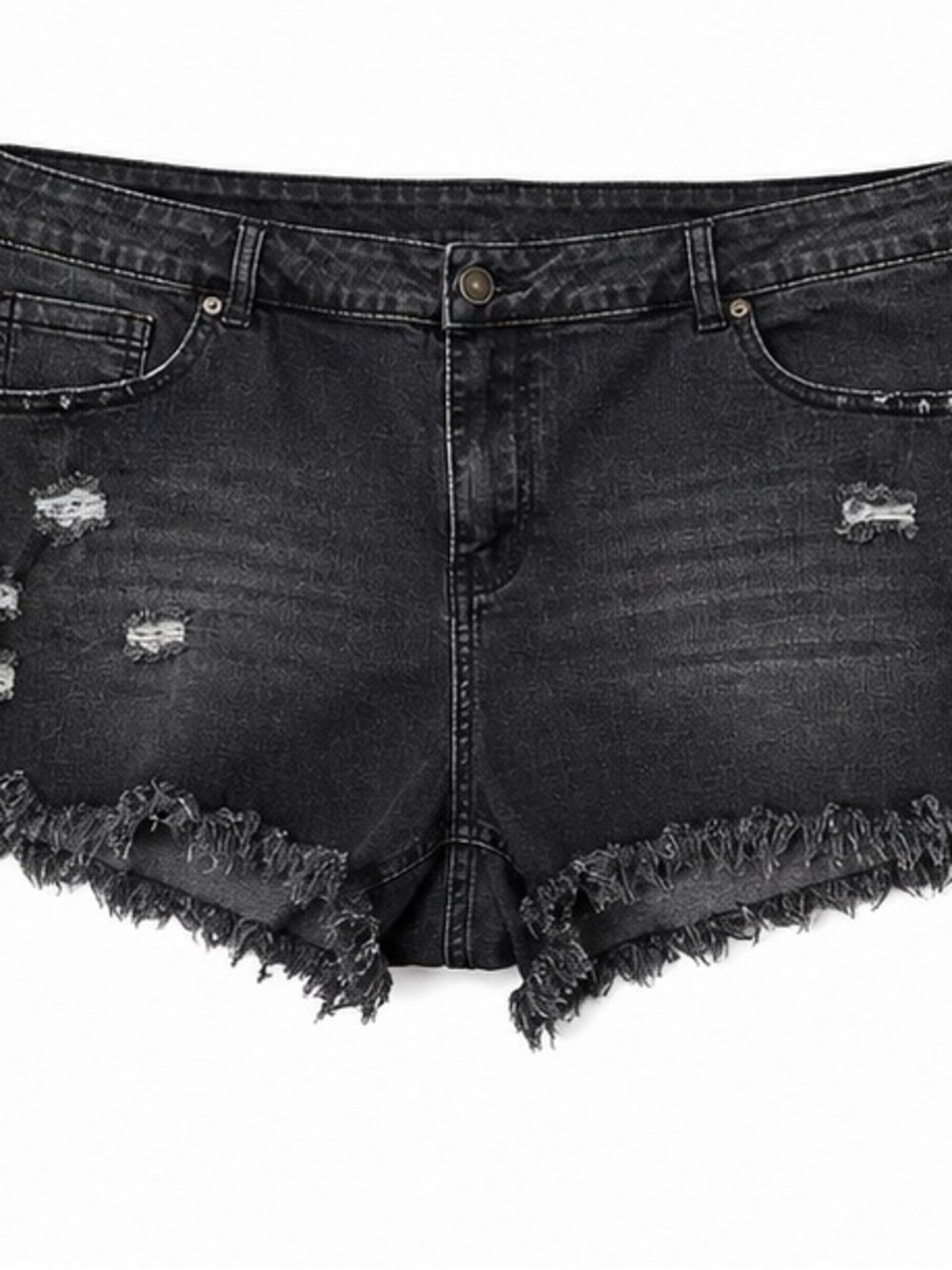 Black Distressed Denim Shorts XXL Plus Size Raw Hem Festival Grunge Y2K - Picture 2 of 3